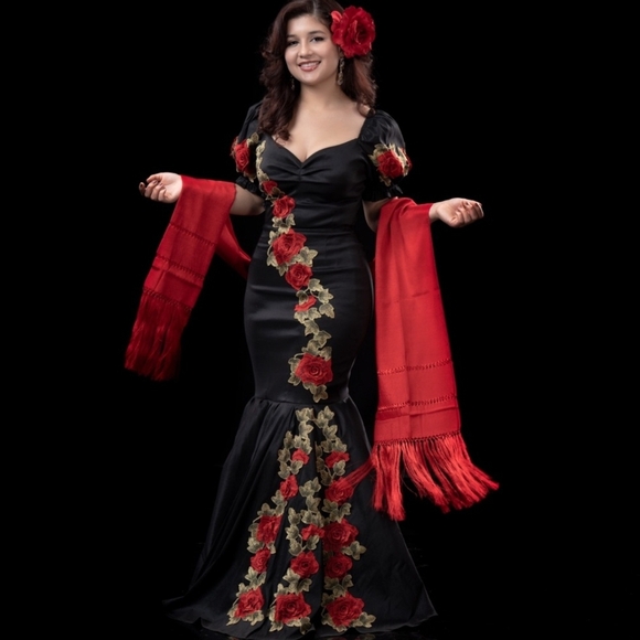 Red Floral Embroidery Dress main image 1